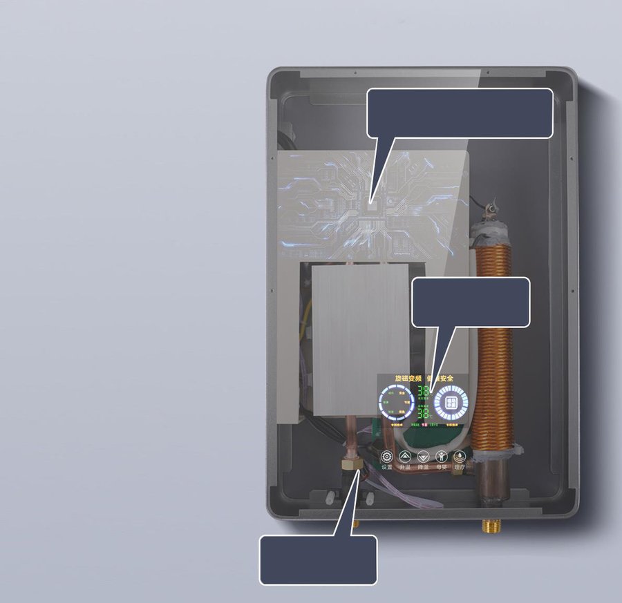 โครงสร้างภายในเครื่องทำน้ำร้อนเหนี่ยวนำ Induction Coil Tube และ Water Flow Sensor